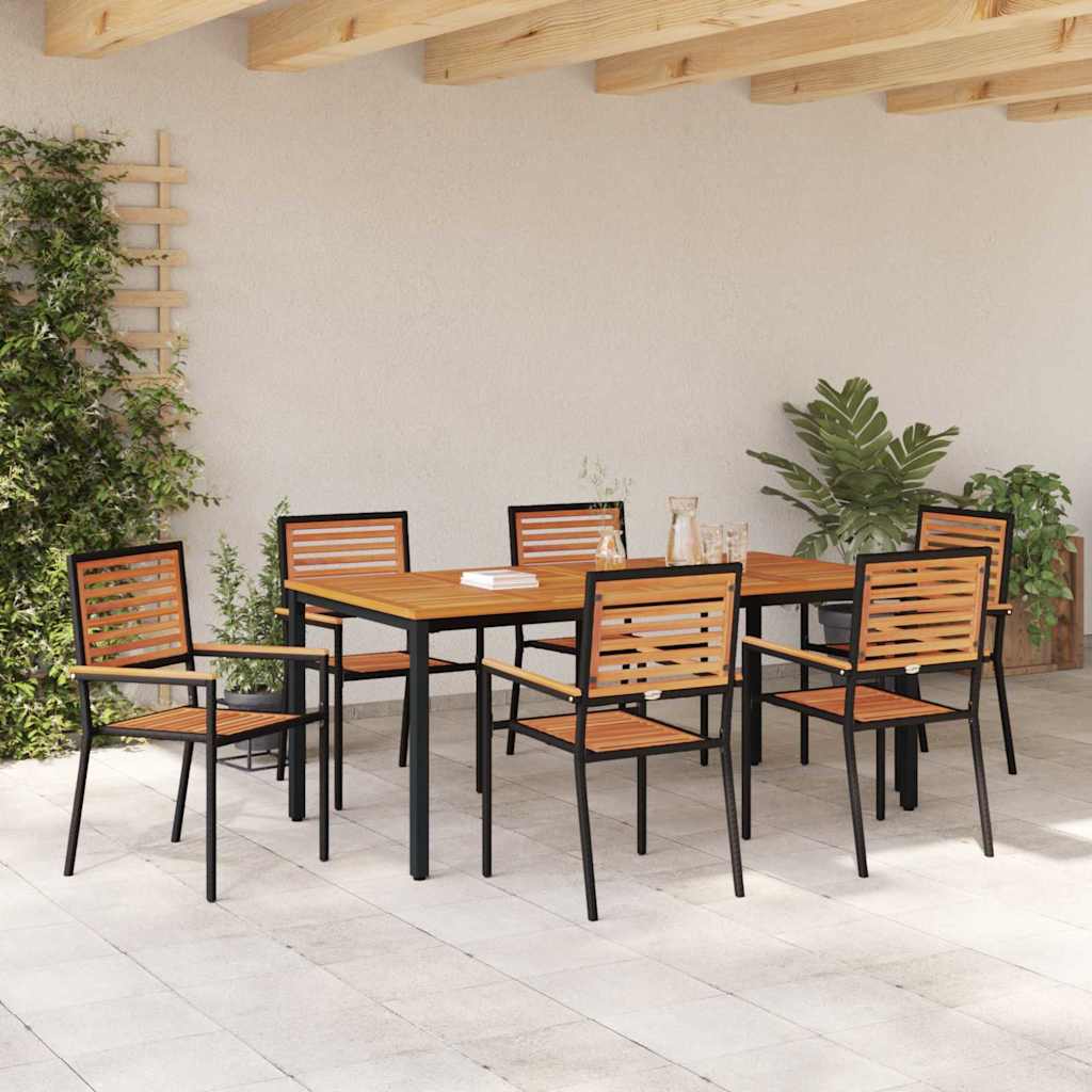 Garten Essgruppe 7 pcs Schwarz und Holz 180 x 90 x 75 cm